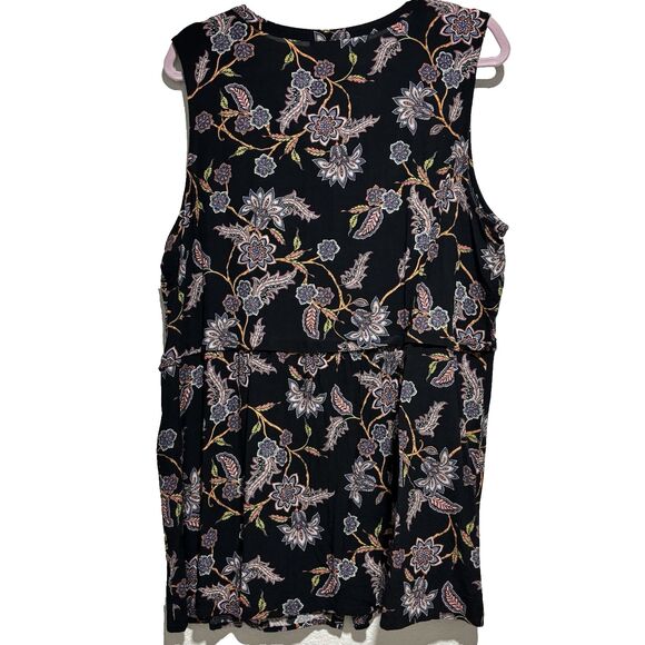 J Jill Top Womens Xlarge Black Floral Button Up Sleeveless Tunic Tiered Casual - Picture 3 of 6